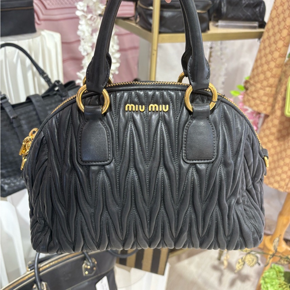 Miu Miu Black Quilted Leather Two Way Bag
